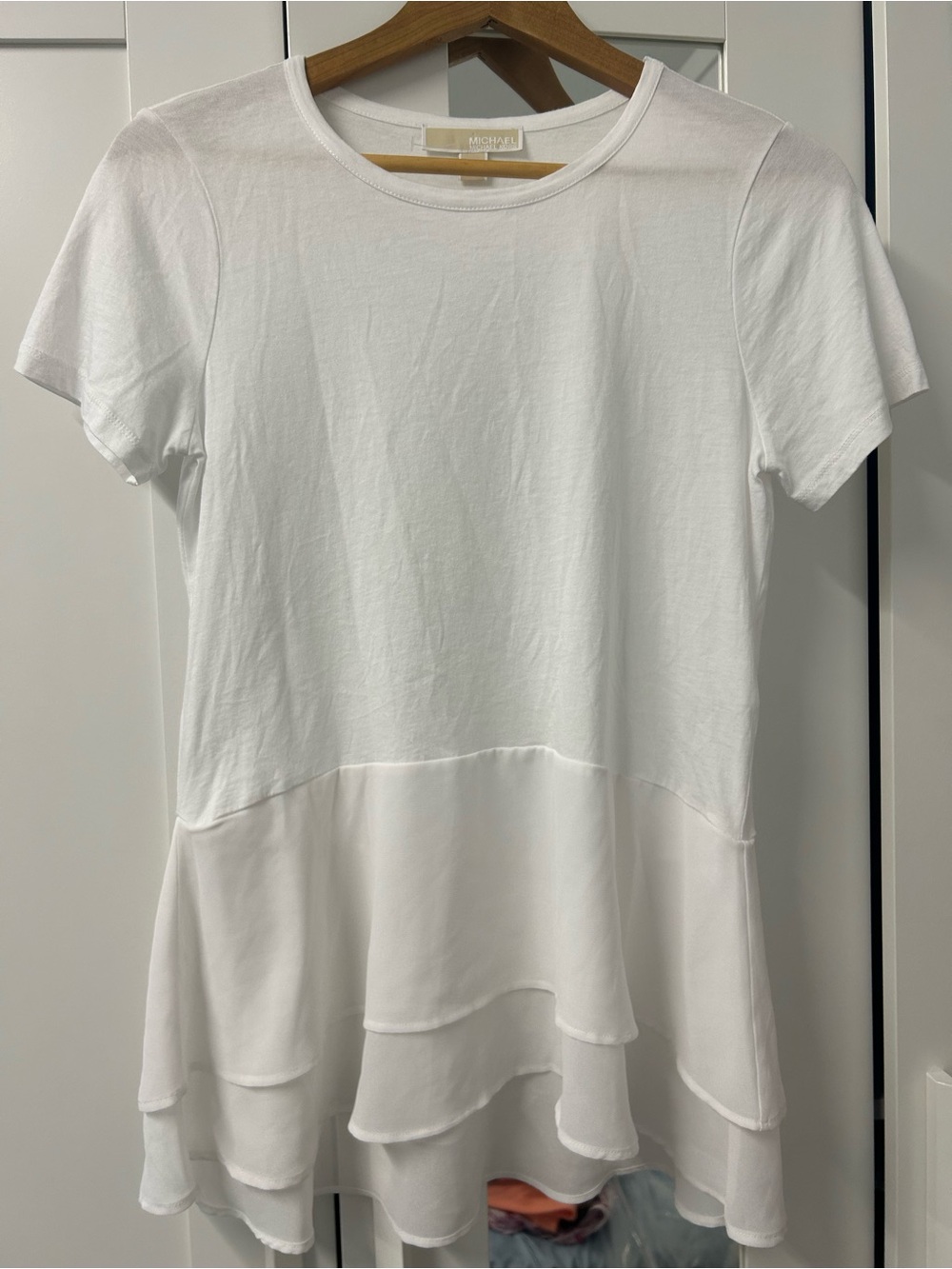 Michael Kors White Short Sleeve Layered Peplum Tunic
